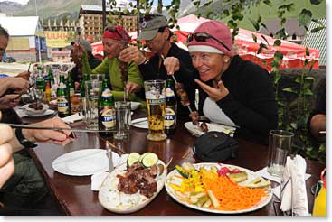 This was all about Sashlick – local Barbeque.  The girls dig in!