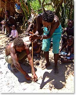 Traditional ways to start a fire is a common site