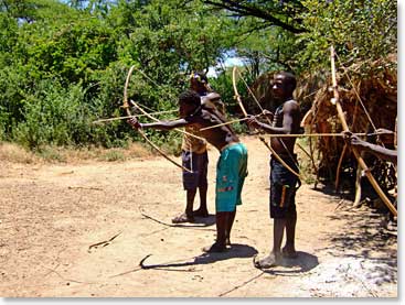 Practicing with their bow and arrows