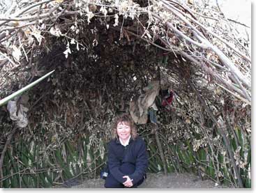 Sitting inside of a shelter