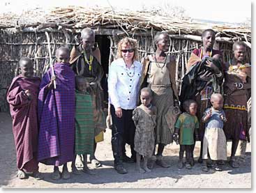 Marjorie welcomed by a Masai Family