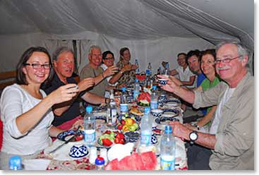 After camel rides the team enjoyed another great meal, this time prepared by the desert camp staff.  Plenty of vodka and numerous toasts accompanied the meal.