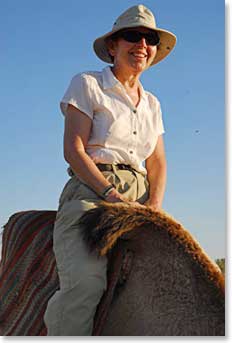 Nancy Lee looked relaxed as her camel stood and she prepared to start.