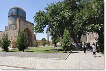 The climate here is cooler than Tashkent and Bukhara, but the large trees all about still provide welcome shade.