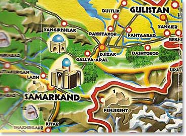 Map from Samarkand to Penjikent