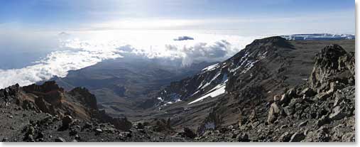 Western Breach, Mount Meru, Lava Tower, and Sharkstooth from the rim