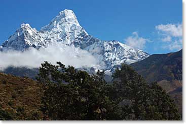 Ama Dablam has towered above us as we trek up the trail to higher elevations