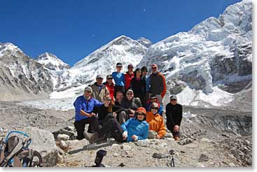Team at the site of Everest Base Camp, which sat empty in this fall season