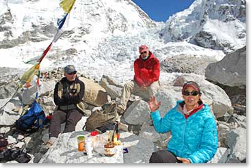 Luanne offered a lecture at the base of the Khumbu Icefall while we enjoyed a lunch that included one of our favorite staples: peanut butter