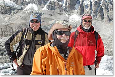 Eric, Bill and Jim were all smiles in the sunny glacier surroundings.  Our weather was superb.