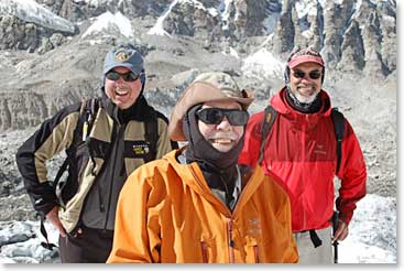 Eric, Bill and Jim were all smiles in the sunny glacier surroundings. Our weather was superb.