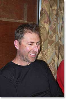 Back at our warm lodge Mark is satisfied