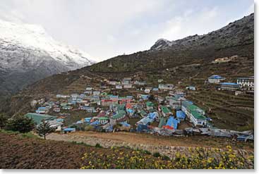 View of Namche Bazaar from our lodge