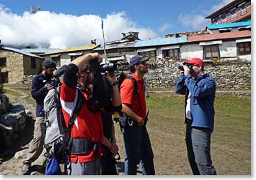 Jamie was filmed and photographed upon arrival in Tengboche, the famous monastery in the background