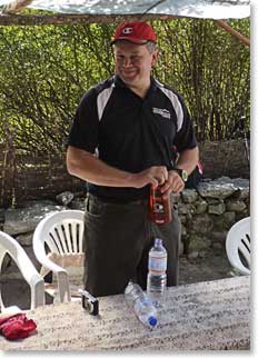 Mike getting hydrated and ready to attack the Tengboche Hill