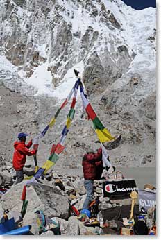 Finally at the end of the ceremony the prayer flags which will remain in place throughout our climb were raised