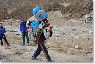 Each day along the trail we have been awed by our 'Kitchen Porters' who run ahead after each meal to set up for the next