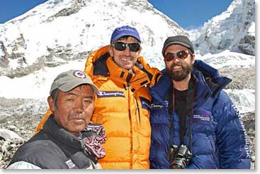 Paul and David with Ang Nima, the Icefall Doctor