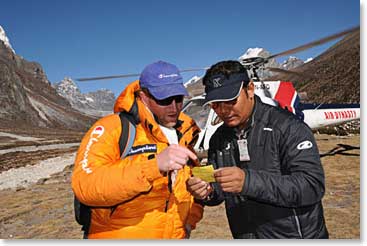 Before they left, Ken went over his shot list with Pemba.  Pemba said “there are two rules: we cannot fly over Chinese air space and we cannot fly over 18,000 feet”