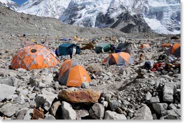 A big morning at base camp as the climbing team gets ready for what may be an extended stay on the mountain