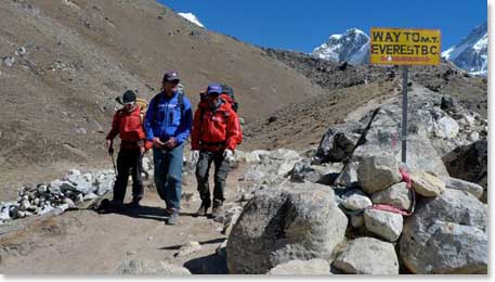 Todd, Jamie and Wally nearing Gorak Shep on the trip out of Pumori Base Camp, thoughts already turning toward next spring's trip to Everest.