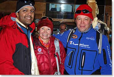 Leila arriving with Mike and Lovinder at our lodge in Pheriche