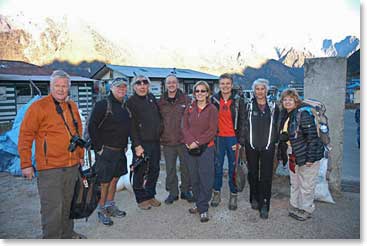 Group is all geared up and with much anticipation about to start their journey to their first stop, Phakding.