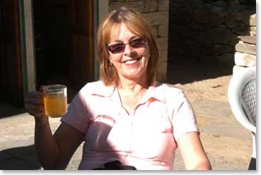 Gerry enjoying her tea and having a break