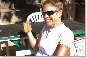 Sue enjoying her tea