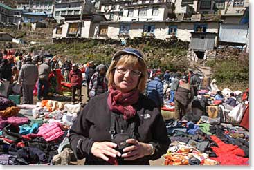 Linda enjoying the sunny day at the market