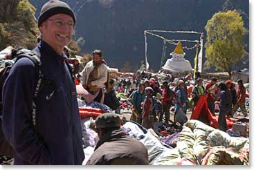 Reginald standing in the middle of the market day