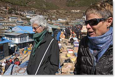 Sue and Sharon making their way through the market