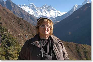 Linda with Everest behind her