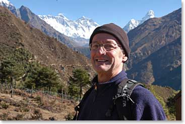 Reginald with Everest and Ama Dablam in the distance