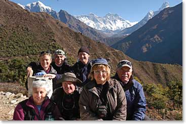 The team gets their first group photo with the famous peaks