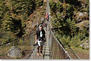 The team has hiked over many suspension bridges