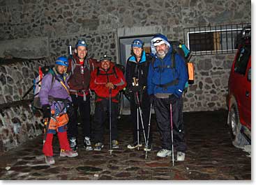 At 1 am the team was all geared up and ready to start their climb