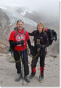 Janice and Peter wearing the Montreal Canadians hockey team t-shirt with pride down at the bottom. We made it!