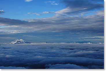 Our views across of several other volcanoes were spectacular; Antizana on the left and Cotopaxi, our next goal on the far right