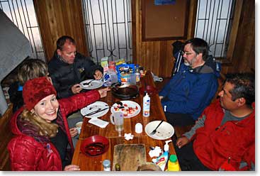 Team fuelling up with a delicious fondue