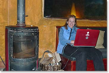 Leila seemed to always be working on our dispatches.  It was no exception in our hut at the base of Cotopaxi
