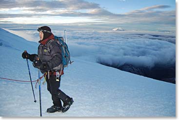 This climb was challenging but it went extremely well: Peter nears the top of Cotopaxi.