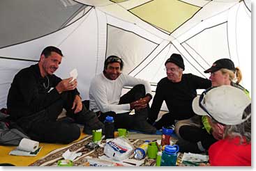 Inside the dining tent