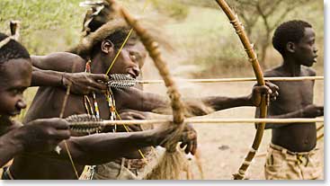 Hadzabe hunters using their skills