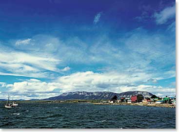 The town is surrounded by wild natural beauty including changing Patagonian skies.