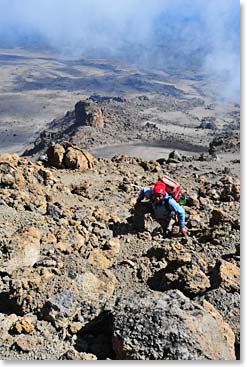 Scrambling up the North Side of Mount Kilimanjaro.