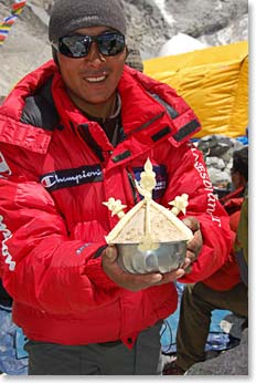 Mingma Sherpa with a butter offering at pooja