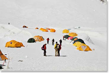 Arriving at Camp I, which has now become quite populated. 