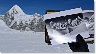 Comparing Pumori from Camp I in 1952 photo.