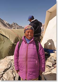 Our long time  favorite yak driver and dear friend, Nim Phuti, was second to congratulate the  team.  Nim Phuti’s husband, Lakpa,  was on the first Canadian ascent of Everest in 1982. 